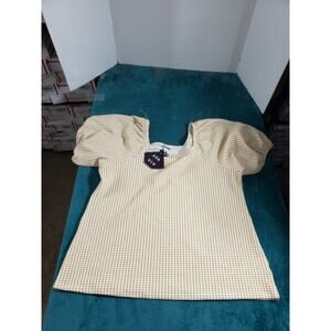 Ava Viv Top Size 1 X Womens Yellow Short Sleeves Ladies Gingham Patten NWT